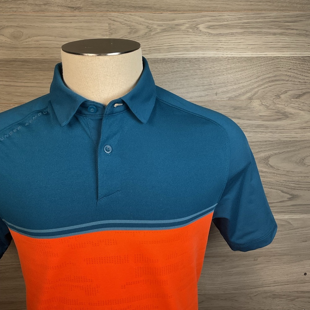 Under Armour Colorblock Blue e and Orange Performance Polo